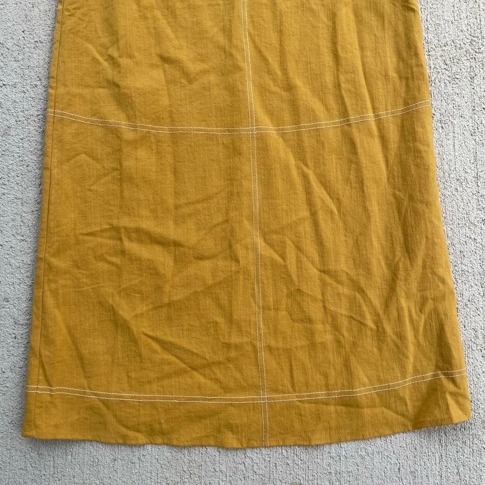 THML boho Mustard Yellow Sleeveless Linen Mini Dress XS V-Neck Lined - Picture 4 of 5